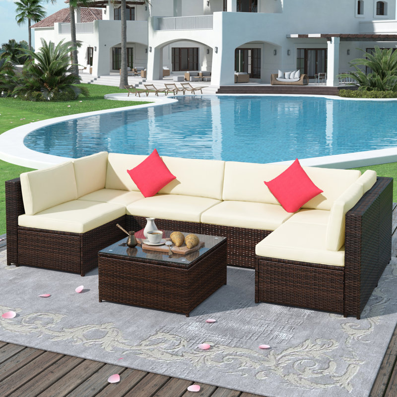 Latitude Run® 7 PIECES Patio Furniture Set PE Rattan Sectional Garden